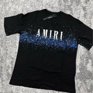 Amiri Short Sleeved Crew Neck Casual Printed Top Black Blue